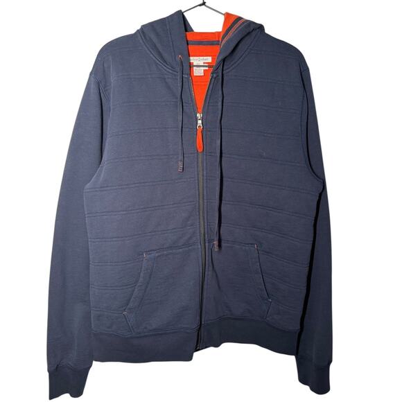 Carbon 2 Cobalt Men's Navy Blue Cotton Quilted Full Zip Hooded Sweatshirt Medium - Picture 1 of 4